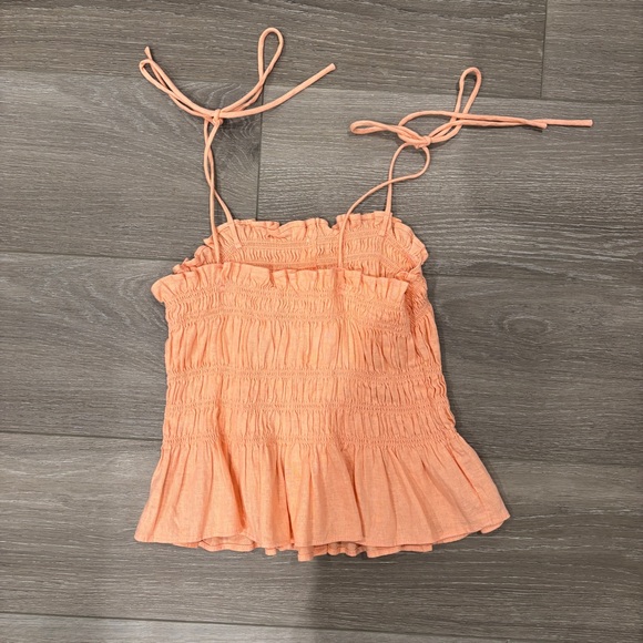 Universal Thread smocked creamsicle orange peplum top with tie straps - Picture 3 of 5